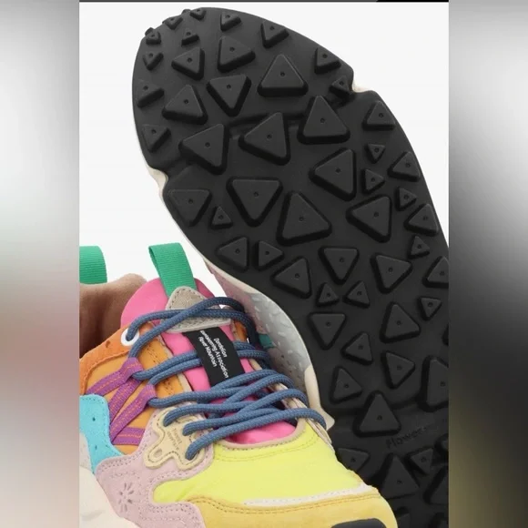 NWT Flower Mountain YAMANO 3 Yellow Light Lime Pink Suede Trainers - Picture 6 of 16